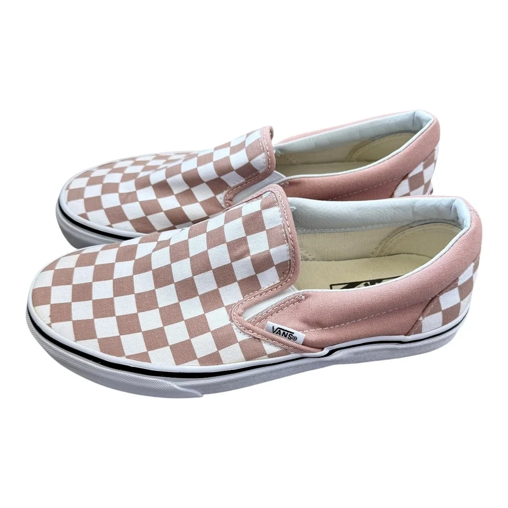 Vans Pink White Checkerboard Iconic Skater Casual Slip-On Sneaker Shoes Womens 8 - Picture 5 of 12
